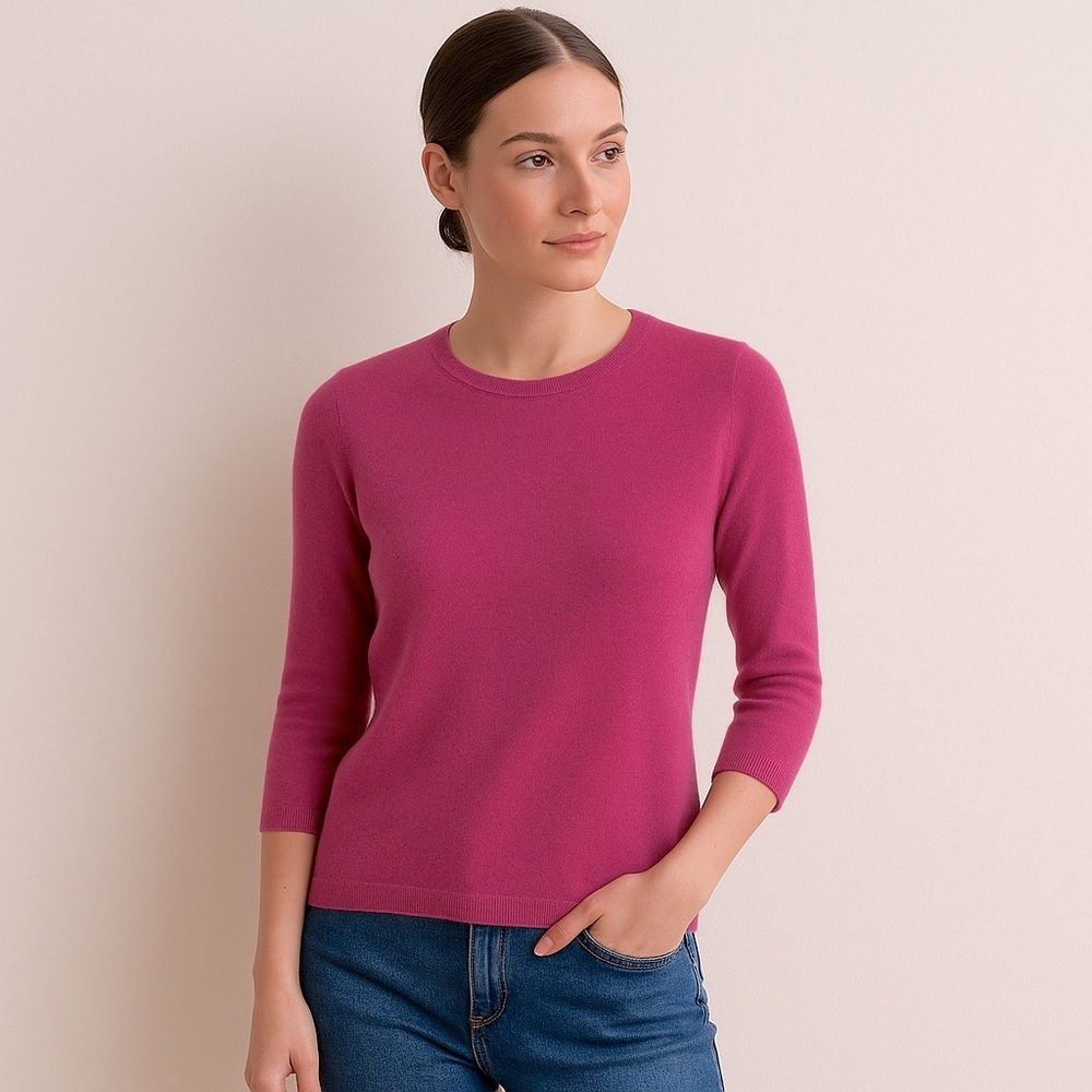Talbots Womens Pink Fuchsia Cashmere Sweater Crew Scoop Neck‎ Soft Knit Top Sz M